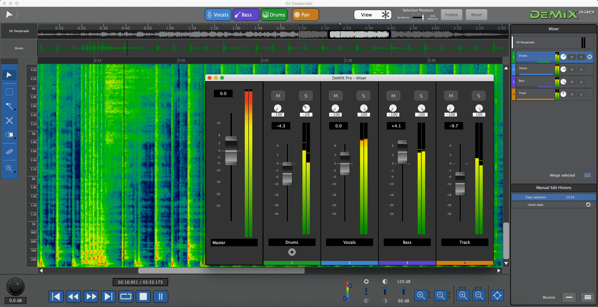 AudioSourceRE DeMIX Pro 2 : demix-pro-SpectralDrumsMixerOverlay986