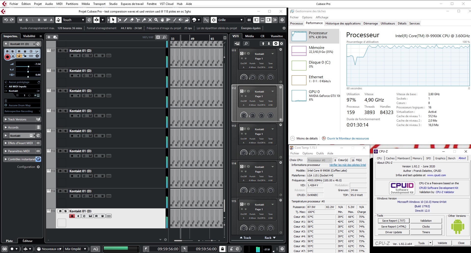 AMD Ryzen 9 3900X : i9 avec UAD 117 piste seulement oc 4.9Ghz contre oc 5ghz avant memoire 3000mhz contre 2666