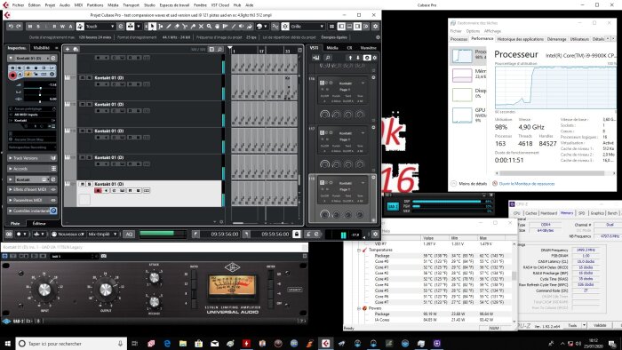 121 pîstes avec uad intel i 9 9900k oc 4.9 ghz all core mémoire 3000Mhz Th3 256 samples temperature 59 degres 121 pîstes avec uad intel i 9 9900k oc 4.9 ghz all core mémoire 3000Mhz Th3 256 samples temperature 59 degres