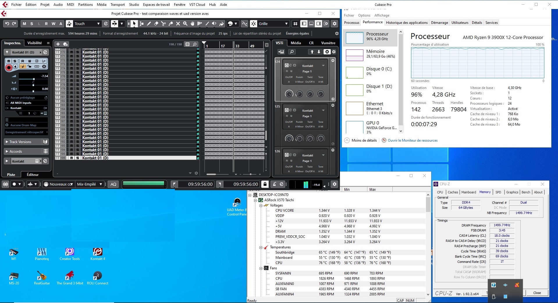 AMD Ryzen 9 3900X : 196 PISTE EN WAVES 3000 MHZ OC 4.3 TH3 512 SAMPLES