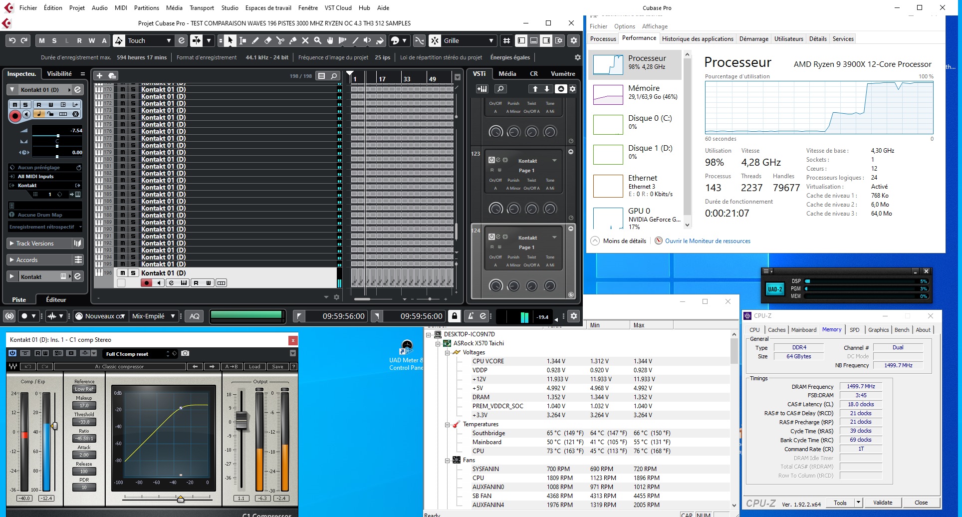 196 PISTE EN WAVES 3000 MHZ OC 4.3 TH3 512 SAMPLES TEMPERATURE 73 DEGRES