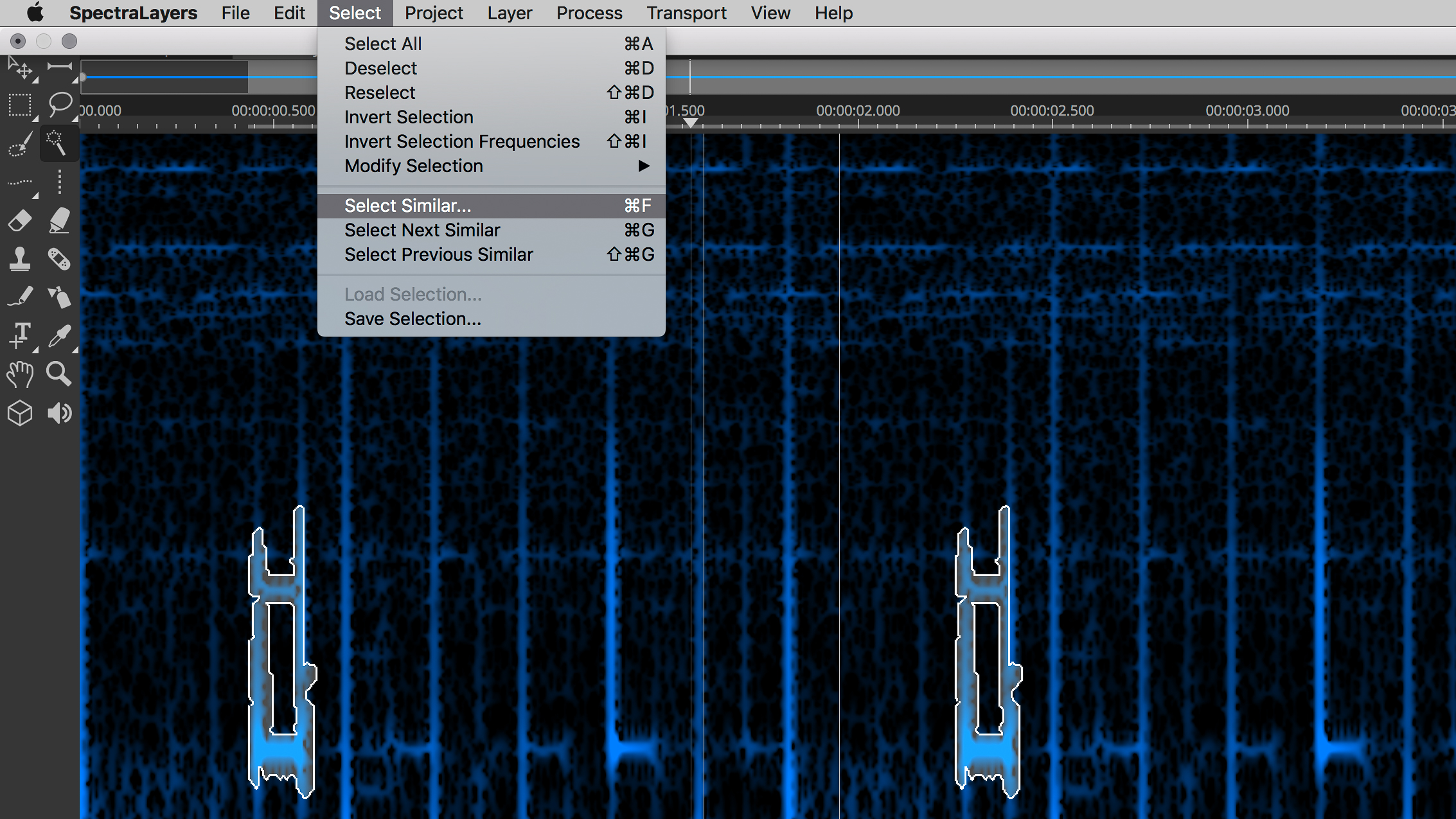 Steinberg SpectraLayers Pro 7 : Select Similar Menu