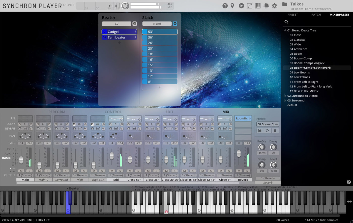 VSL (Vienna Symphonic Library) Big Bang Orchestra Quasar : BBO_Quasar_GUI_Taikos_Mixer_700x443