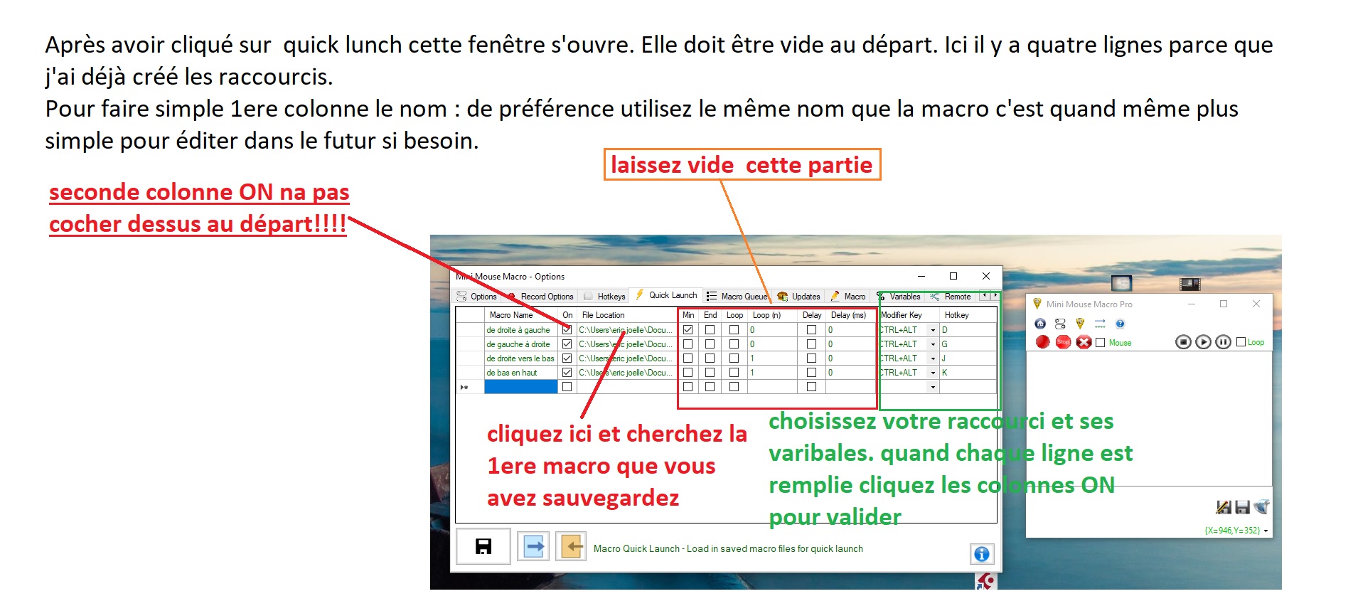 attrivbuer les raccorucis à chaque macro