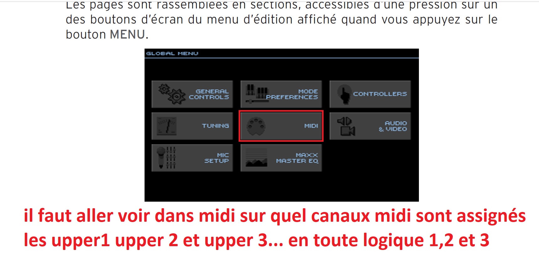aller voir la page midi pour savoir sur quel canaux midi les upper 1 2 et 3 sont assignés