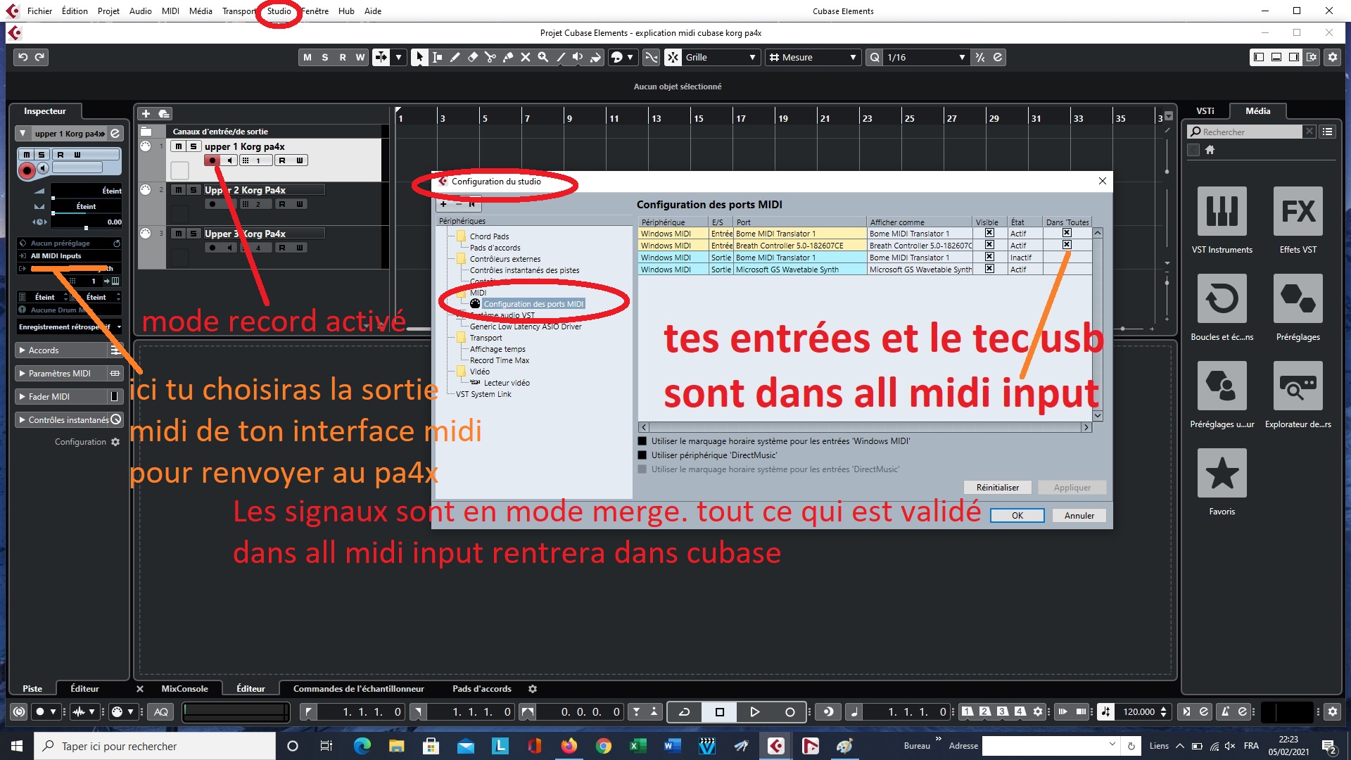 configuration studio midi
