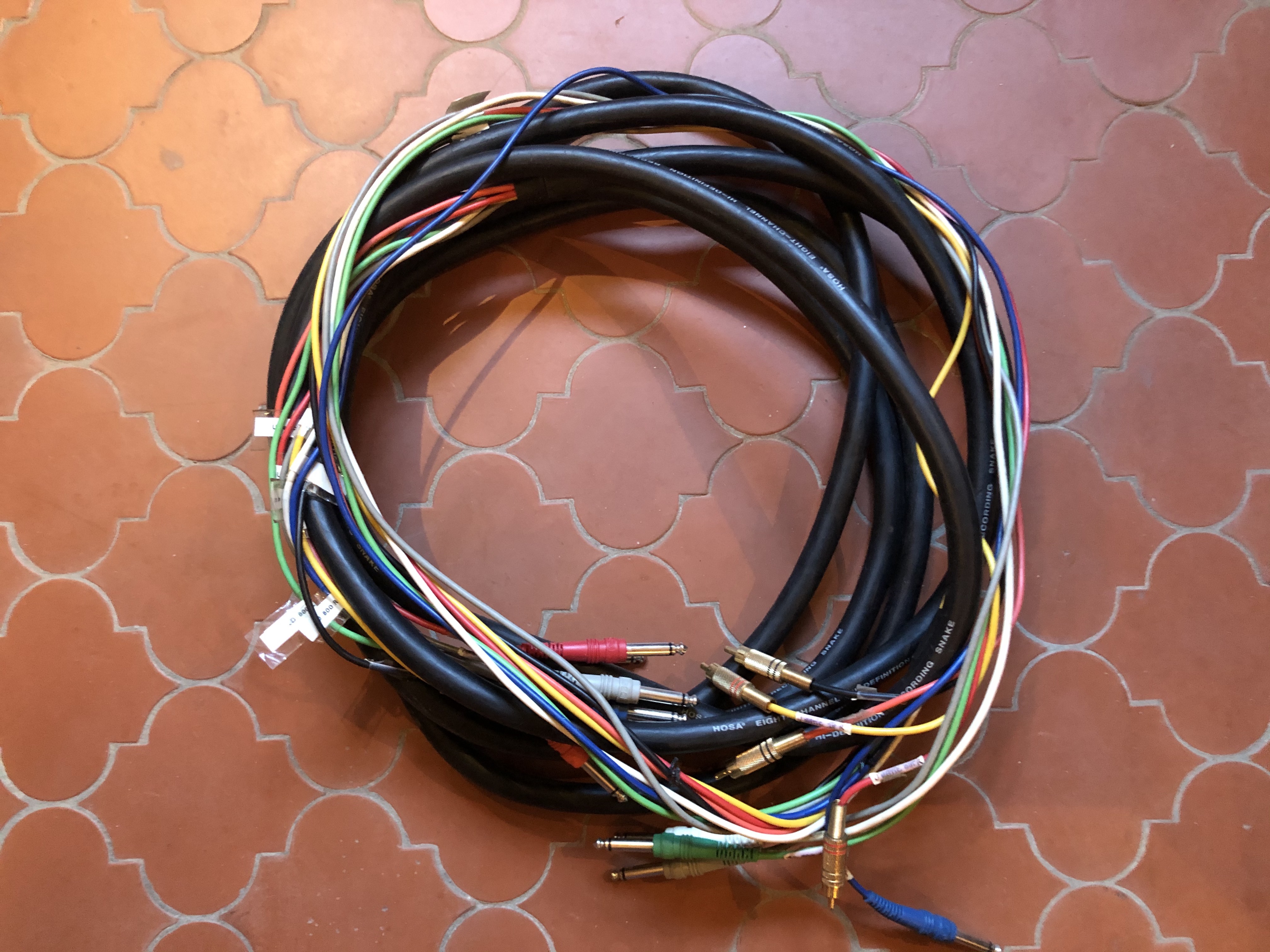 Multipaire 8 jacks 6,35 mono - 4 jacks 6,35 mono & 4 RCA Cinch 6m