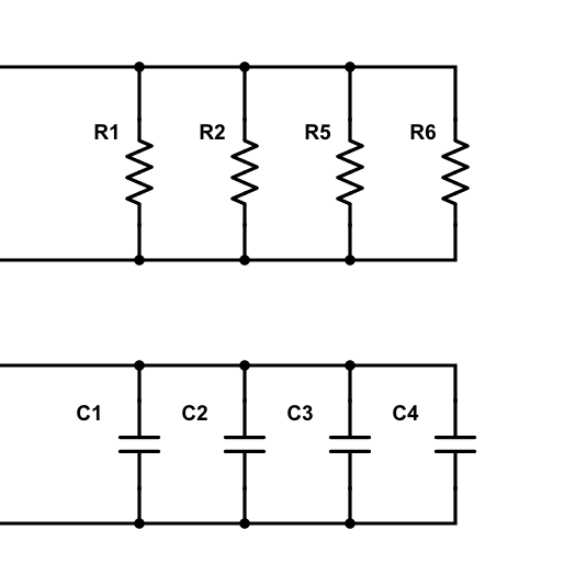 3 résistances et condensateurs parallèles