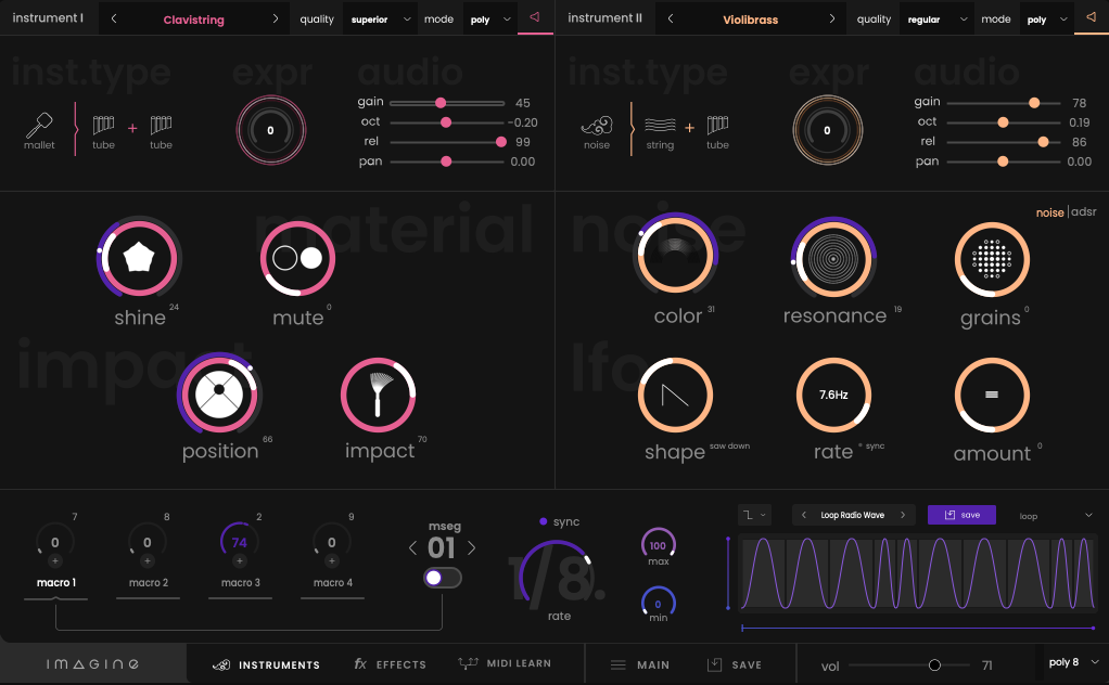 Interface Mode Maillet a gauche et Noise a droite