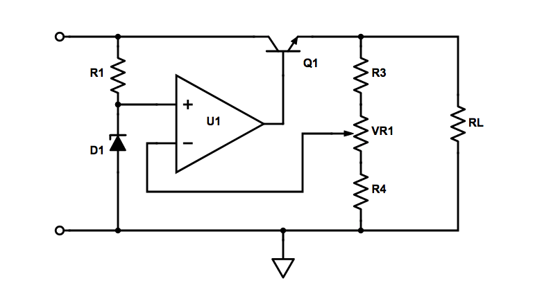 Régulateur Zener Transistor série asservi ampli op
