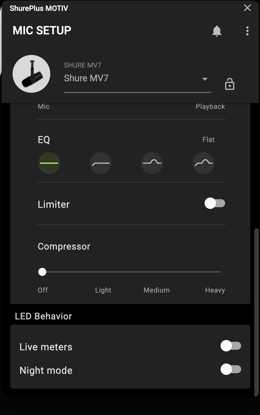 Shure MV7 Logiciel EQ Comp