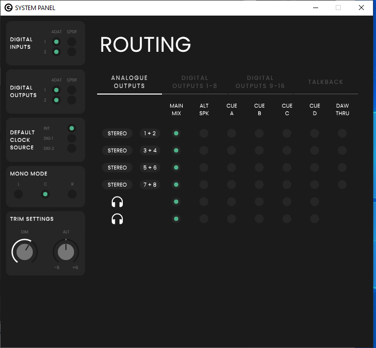Audient EVO 16 : Settings EVO16