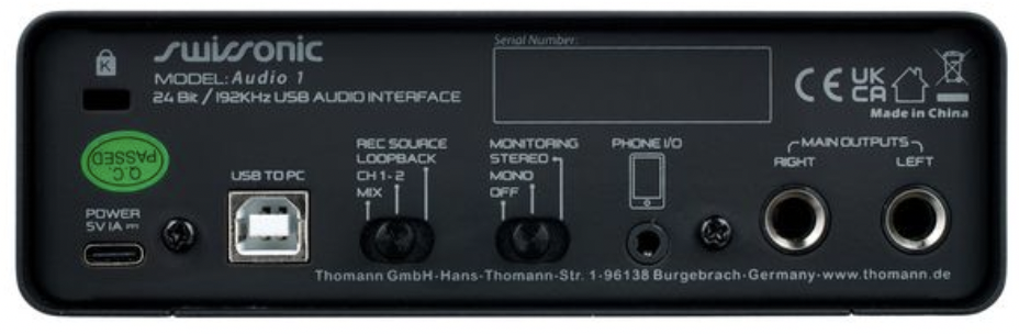 Swissonic Audio 1 : Audio 1 rear