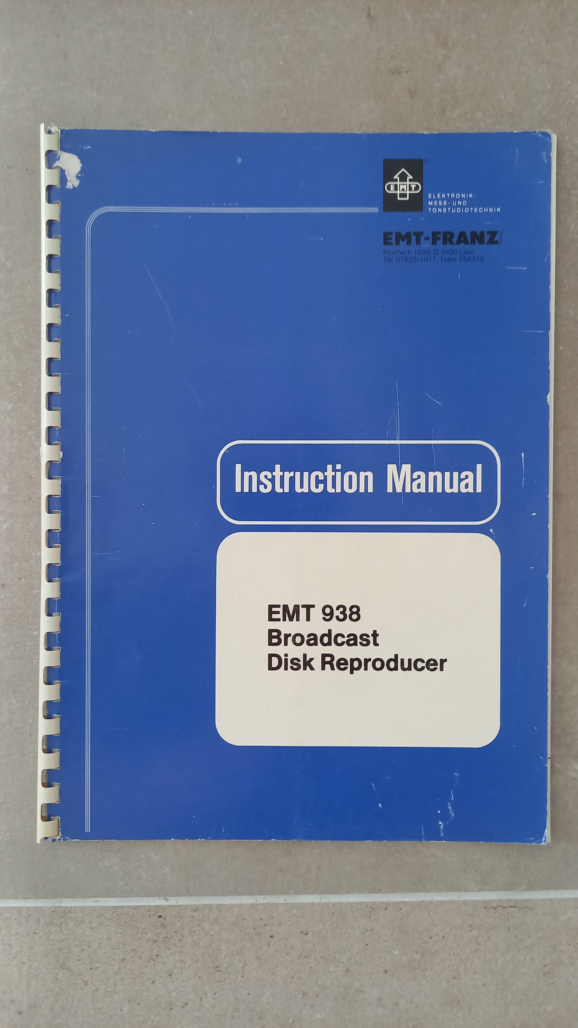 VENDS NOTICE TECHNIQUE TOURNE DISQUES EMT 938