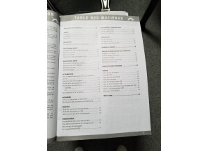 Photo table des matières manuel d'utitilisation