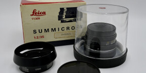 Objectif Leica Summicron f 2 / 35 mm (réf leica 11309) + boite d'origine + pare-soleil 12585 ...