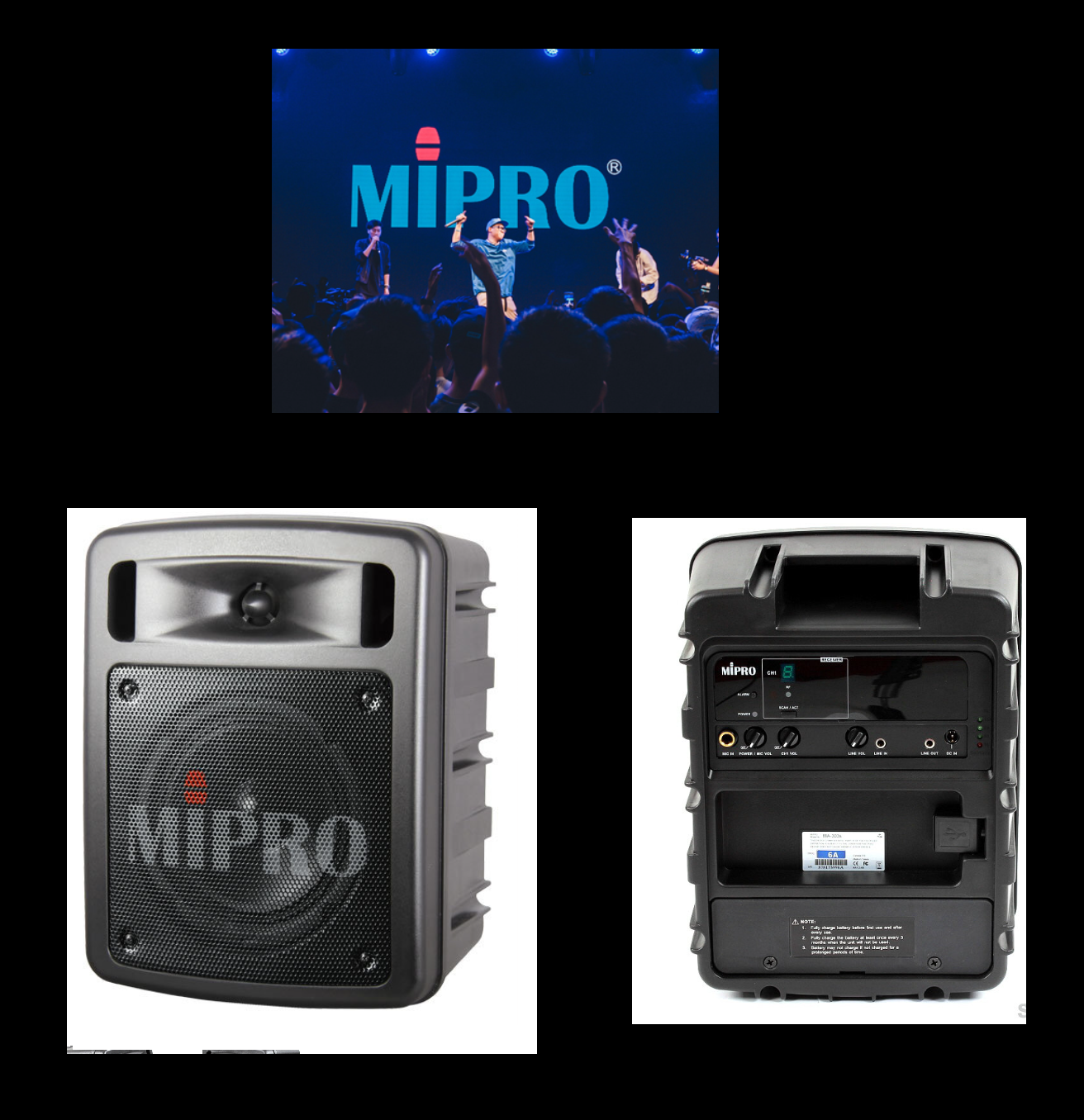 Enceinte sans fil sur batterie professionnelle Mipro MA 303,   ultra polyvalentes (Club, discothèque, bar, restaurants, théâtre