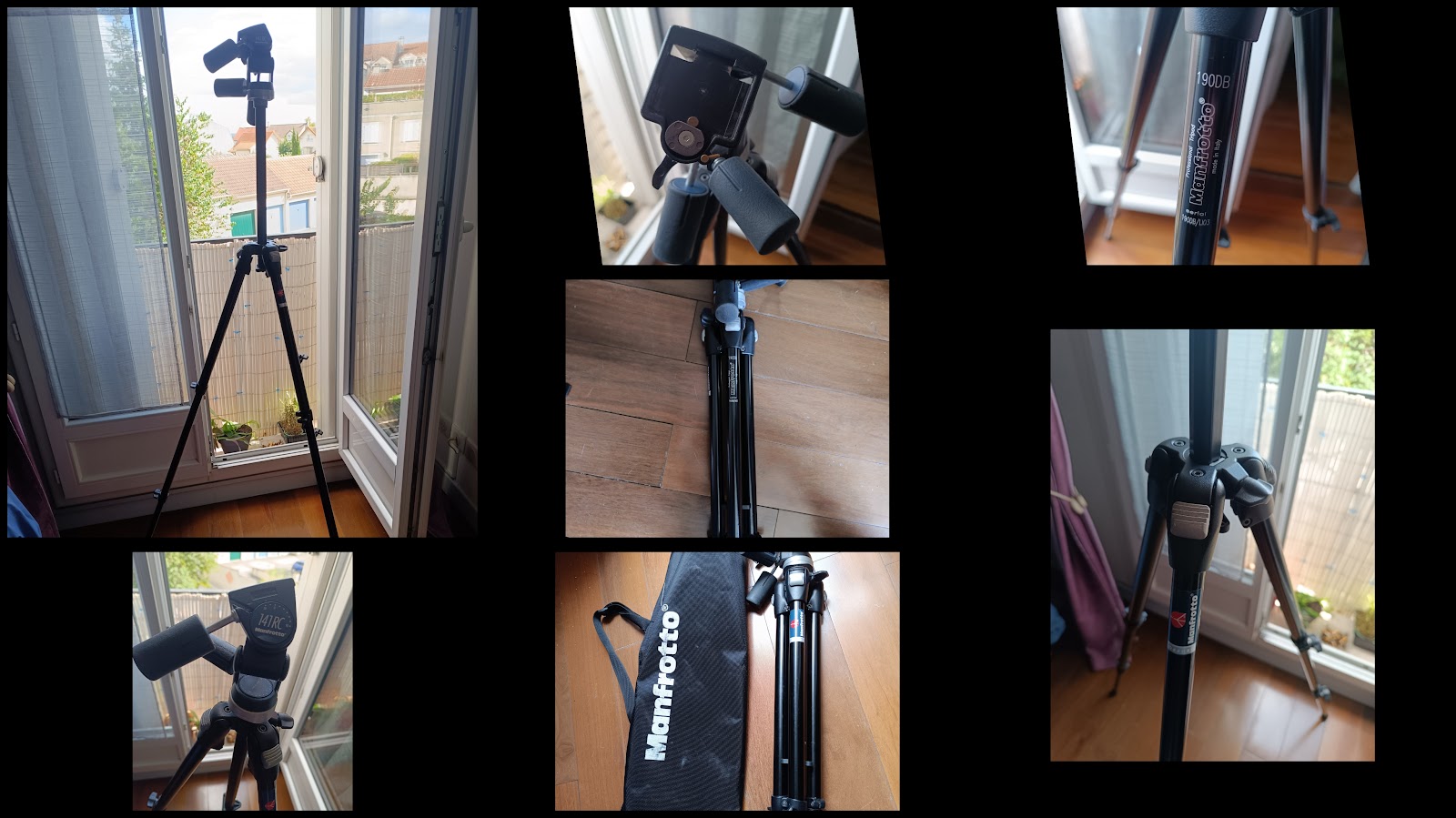  -Pied / trépied / tripod Manfrotto, pro, pour photo, video, made in Italy, 190 DB, excellent état, disponible de suite. voir p
