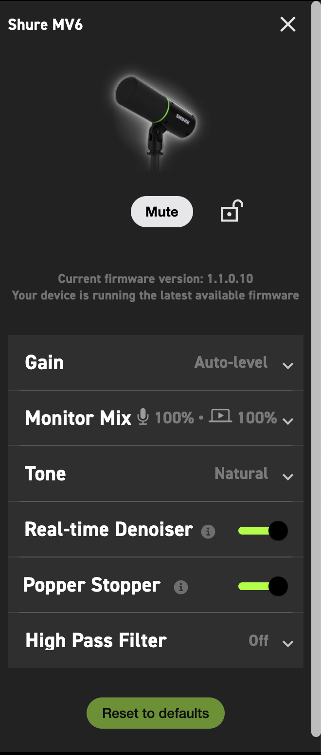Shure MotivMix Mv6 Parametres