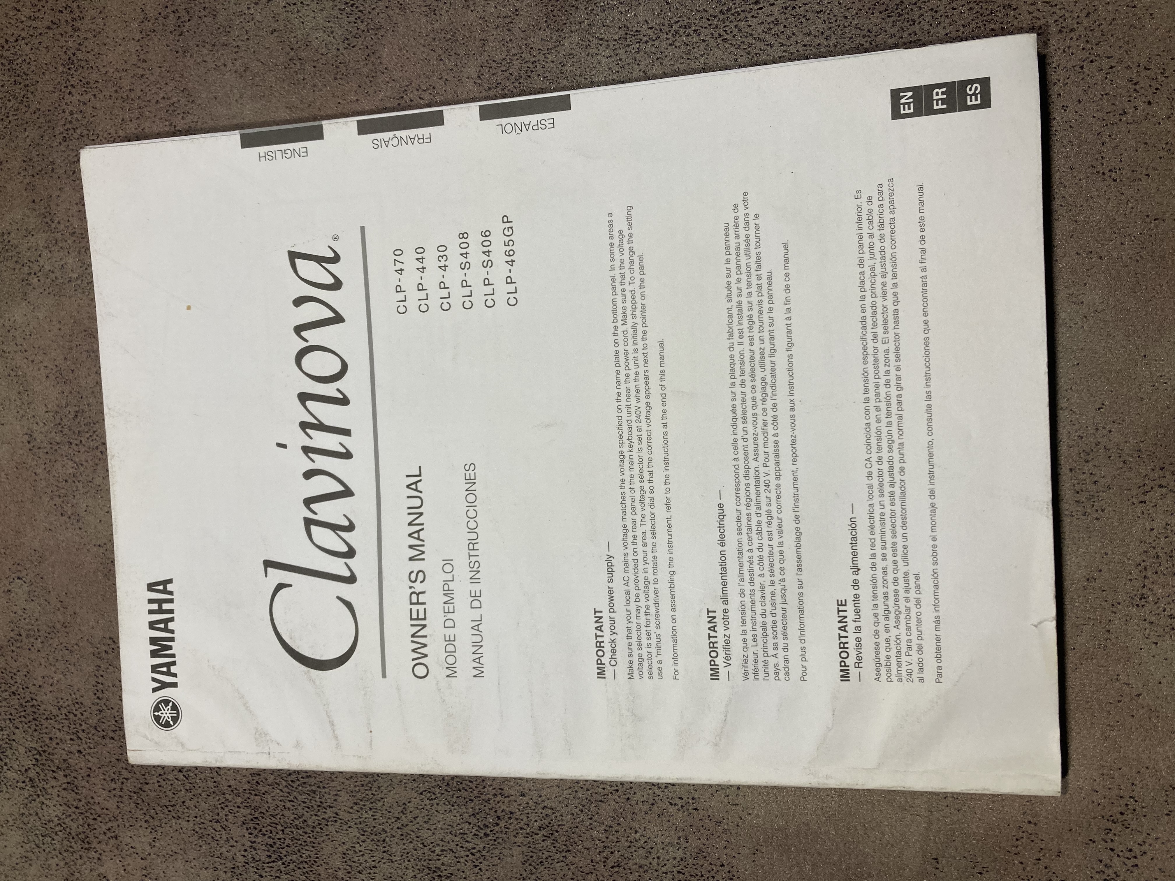 Notice utilisateur clavinova CLP 470 440 430 s408 s406 465gp