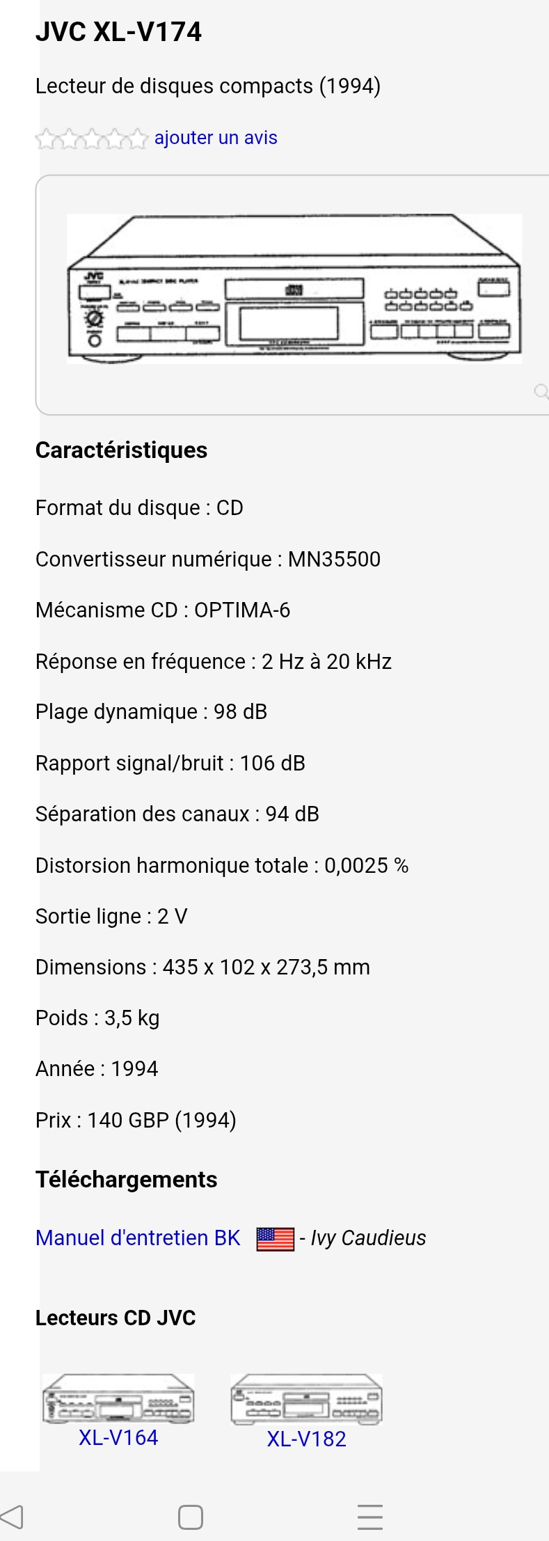 Lecteur CD JVC XL-V174