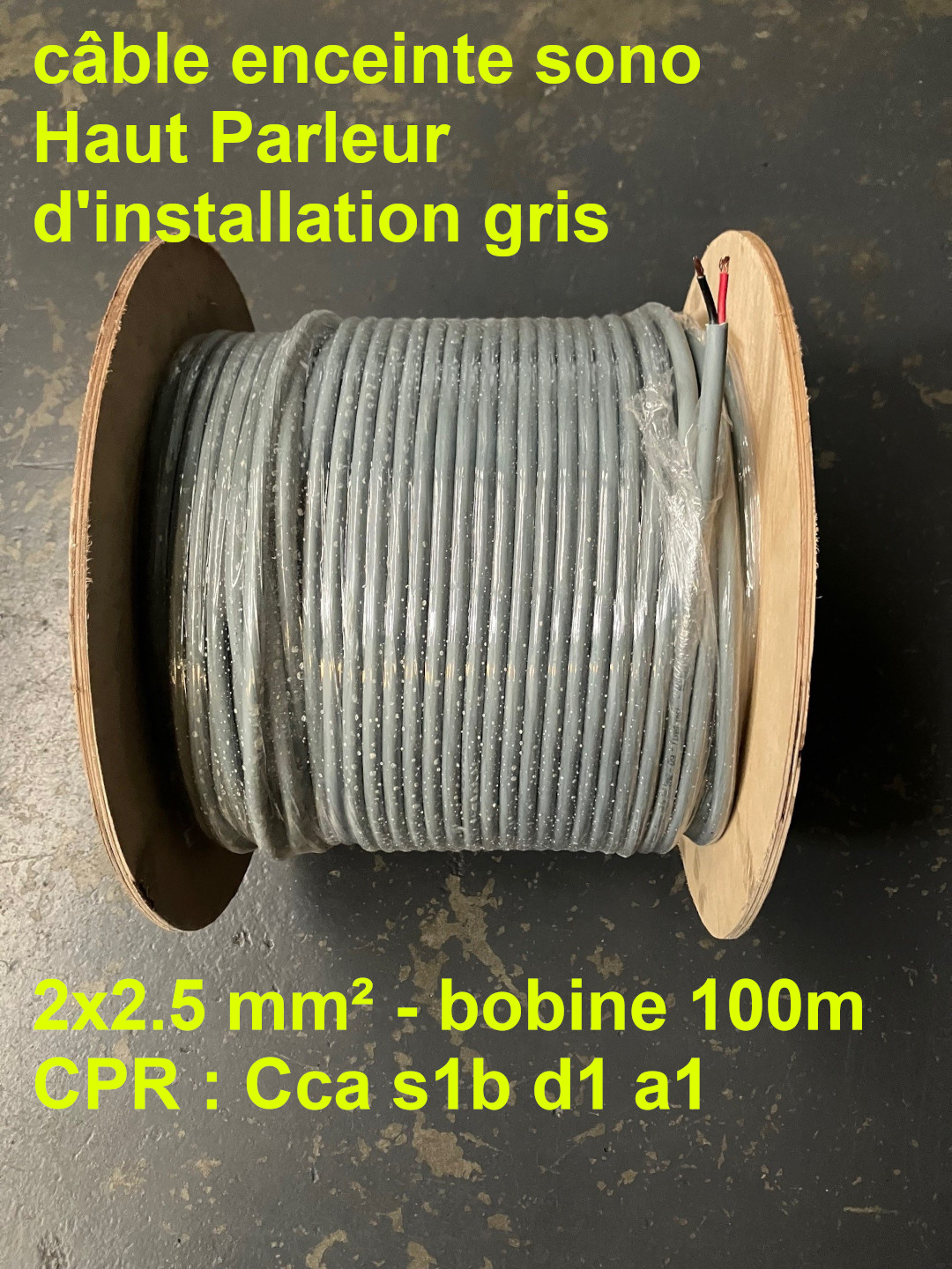 Vends câble enceinte sono Haut Parleur d'installation gris 2x2.5mm² - bobine 100m