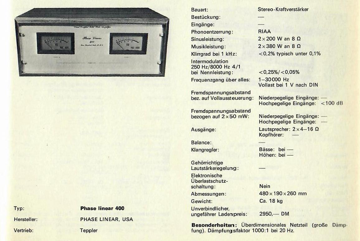 Phase Linear 400 data