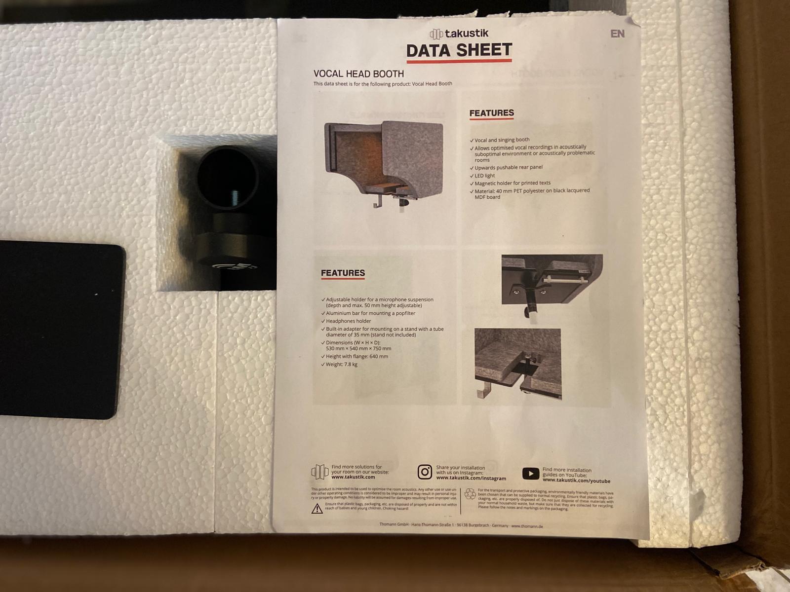 Vends the t.akustik Vocal Head Booth Stand Bundle