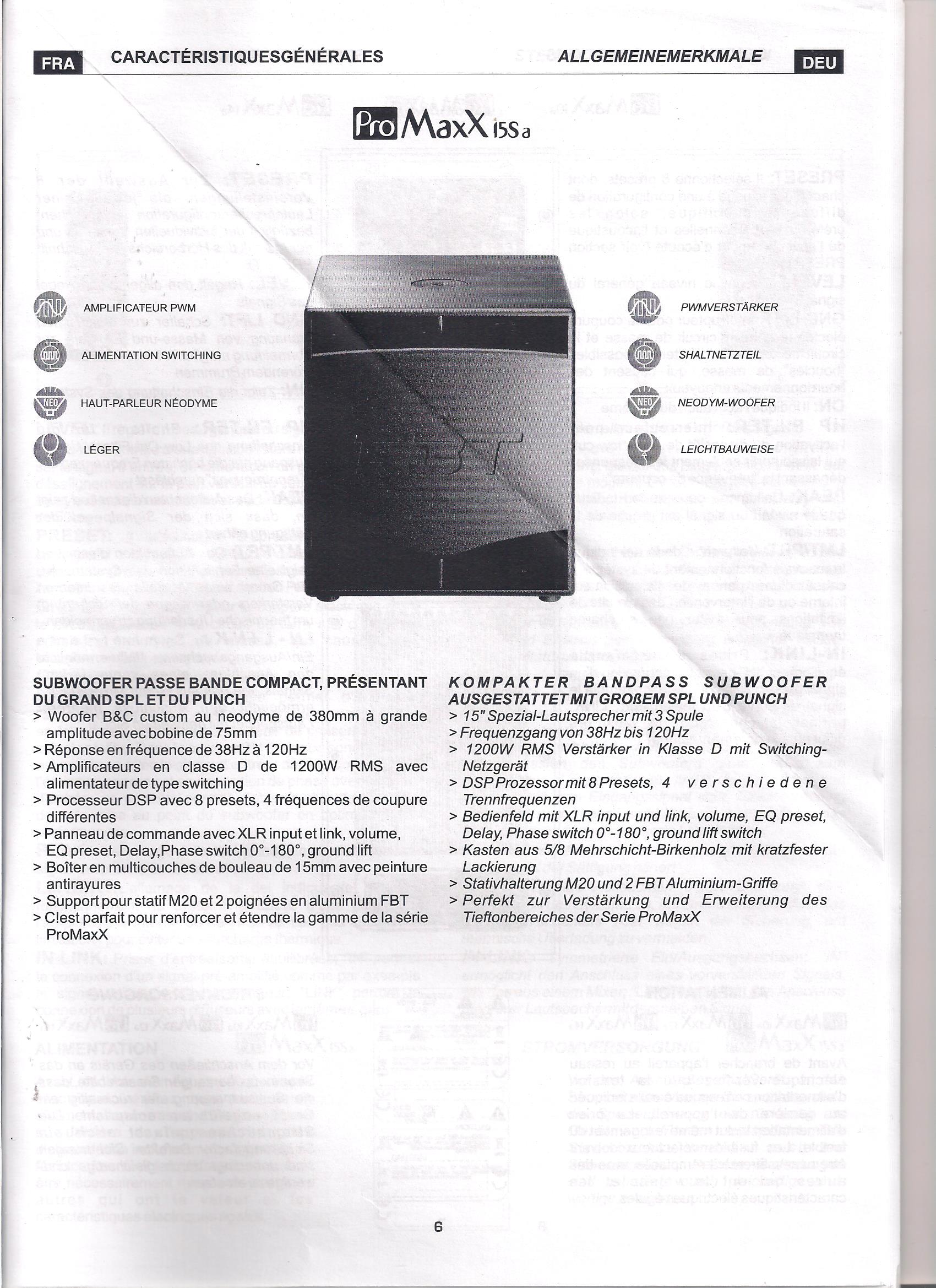 Caisson de Basse FBT état neuf