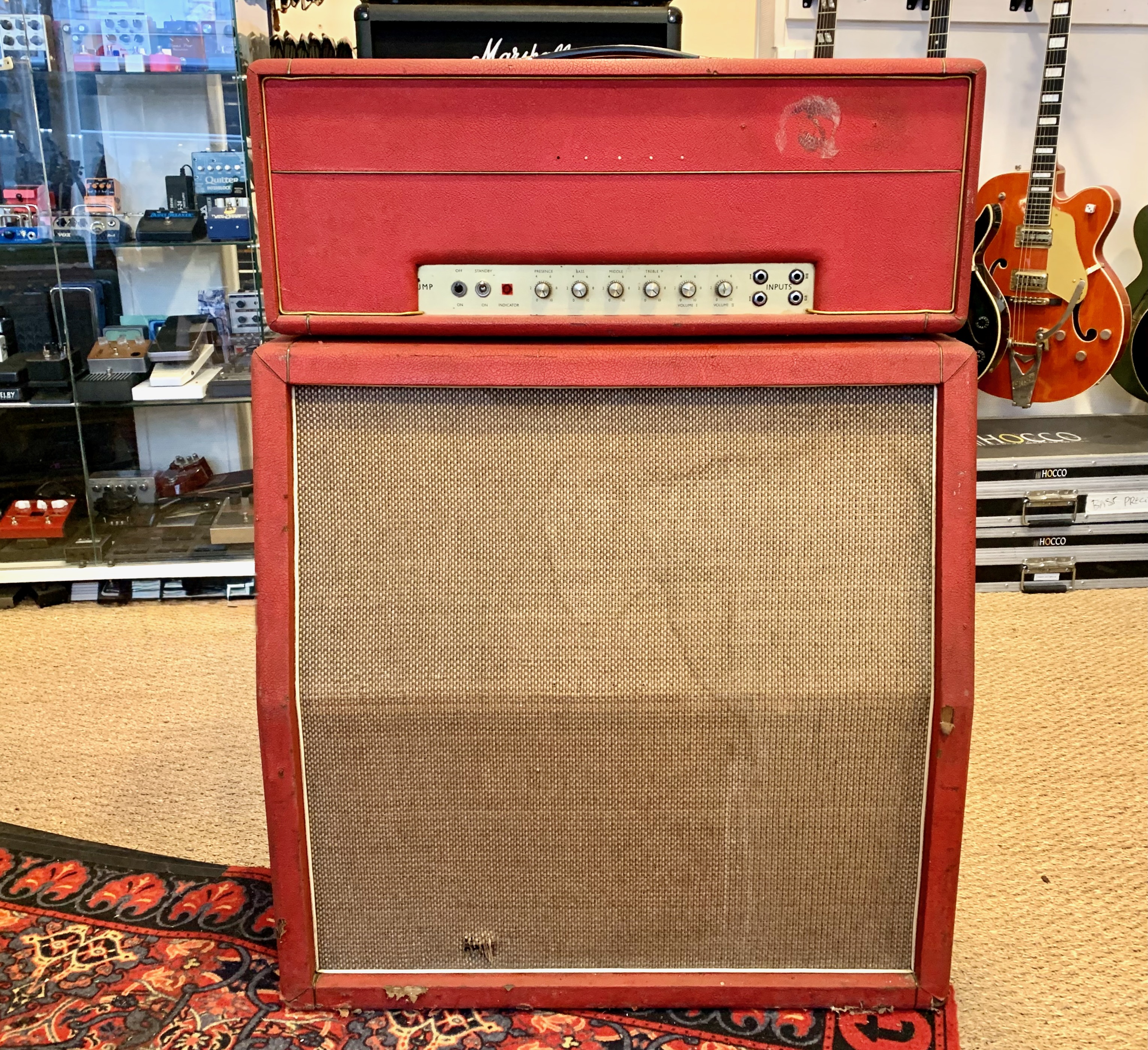 Marshall JMP 1992 Super Bass 100 Watts 1969 & Cabinet 1935 Red Half-Stack