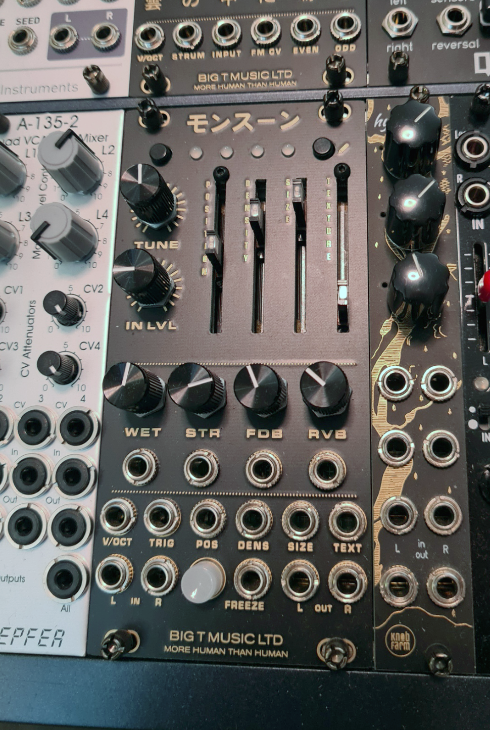 Monsoon module par MonolithModular (Mutable Instrument Clouds clone, faceplate BigT Music)