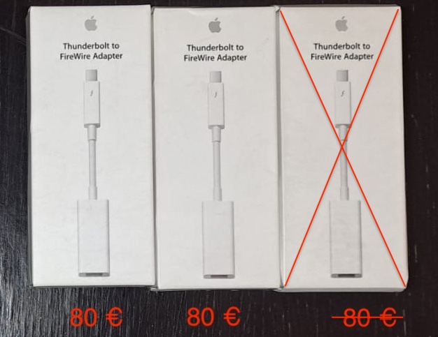 Vends 2 câbles Apple Thunderbolt 2 vers Firewire 800, neuf dans emballage réf A1463. 80 €/pièce2