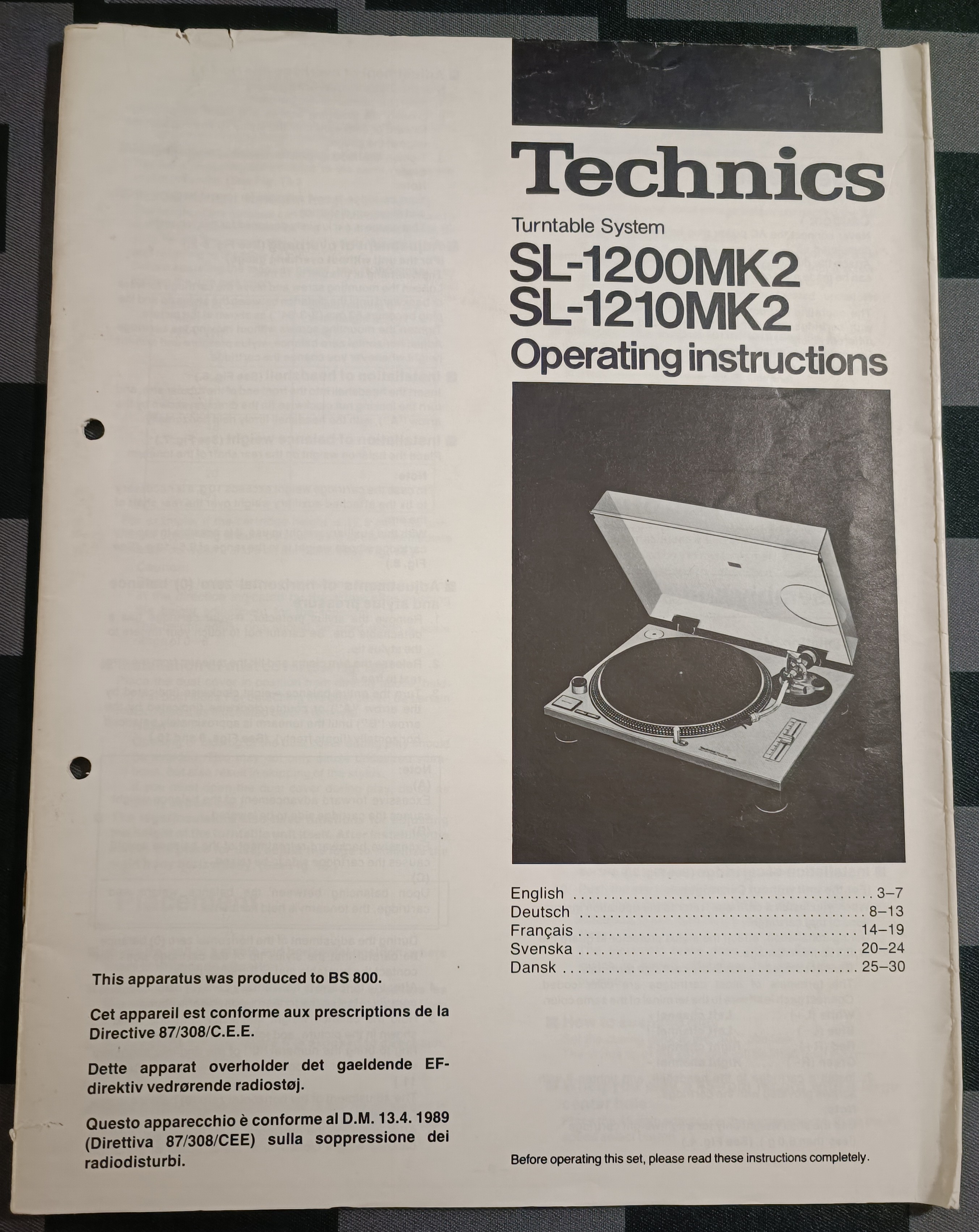 Vends Manuel d'instructions TECHNICS SL-1200 MK2