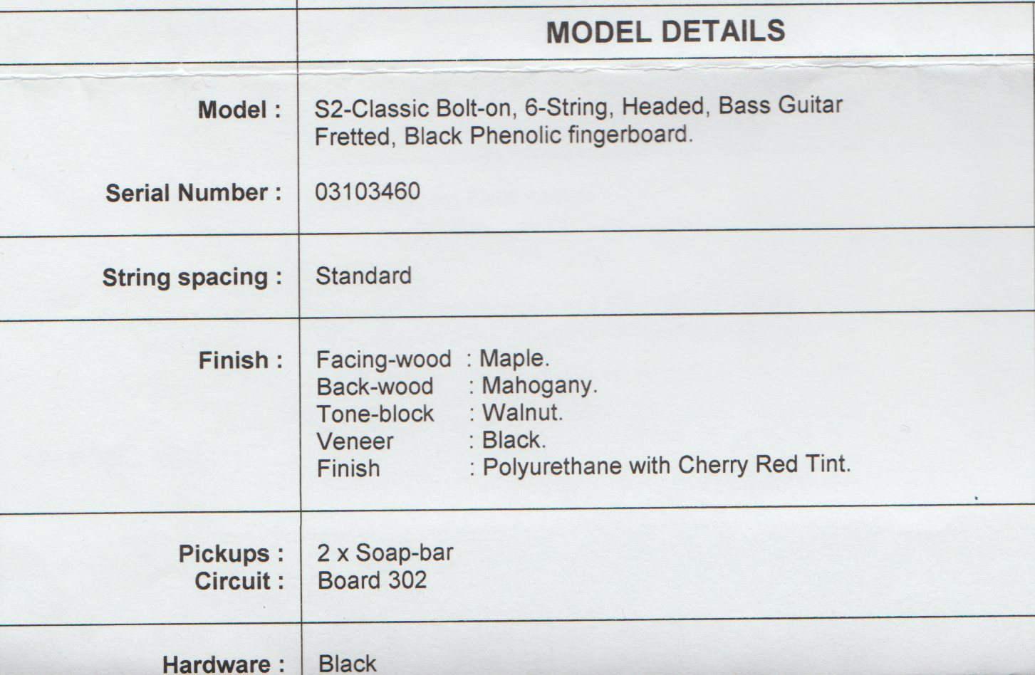 fiche technique Status 6 cordes
