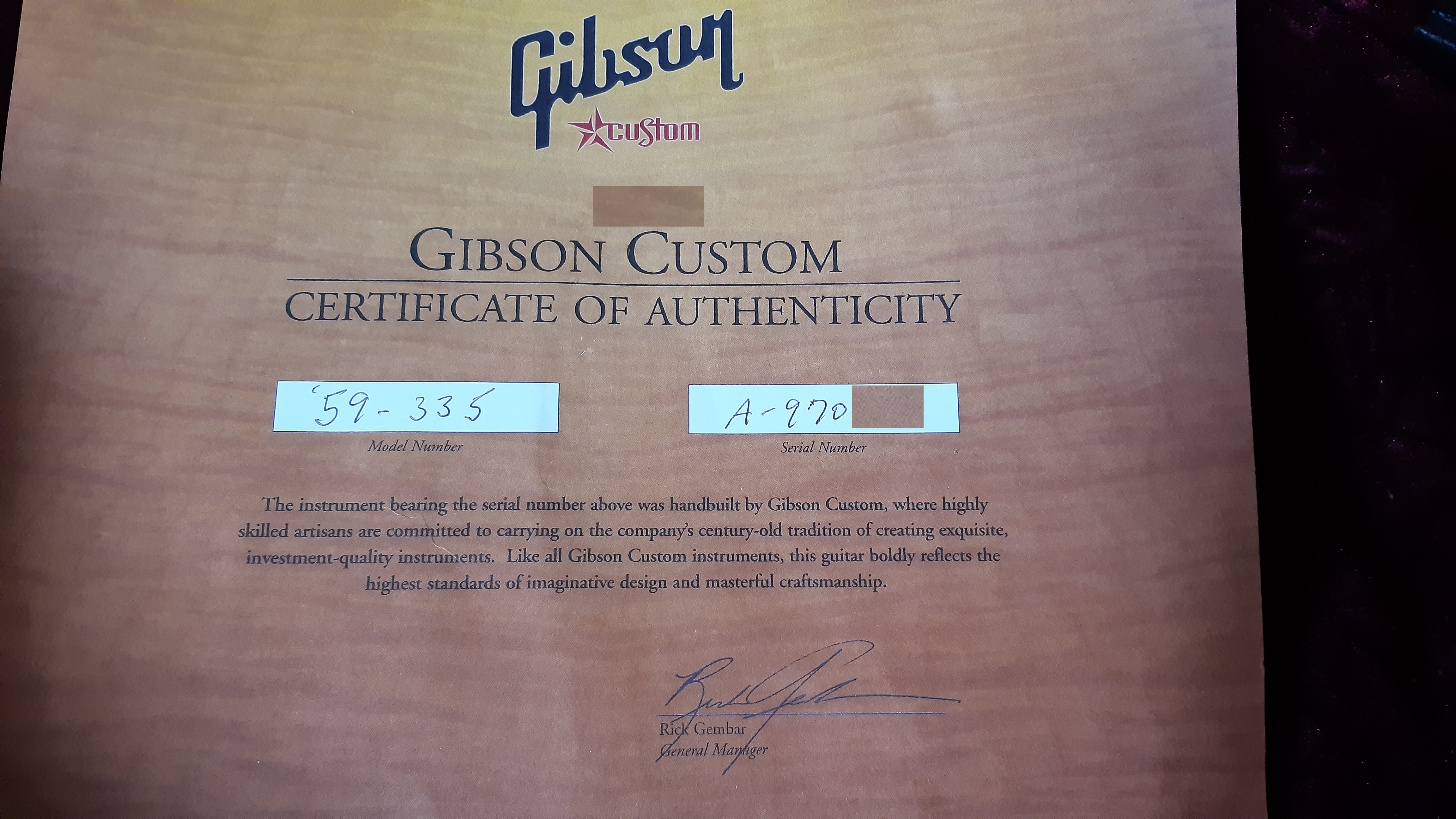 vends Gibson ES 335 / 59 custom shop Nashville 