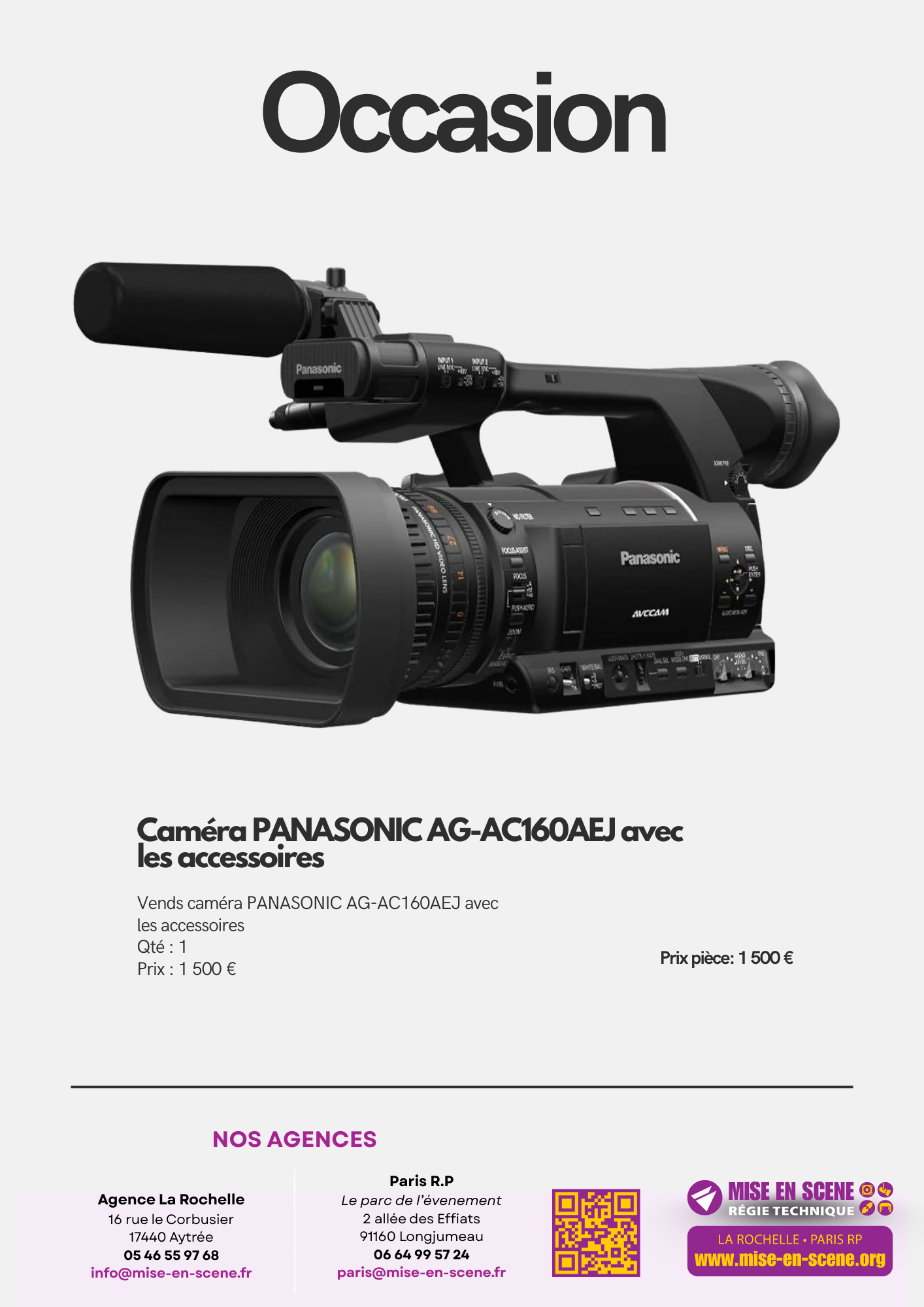 Caméra PANASONIC AG-AC160AEJ avec les accessoires