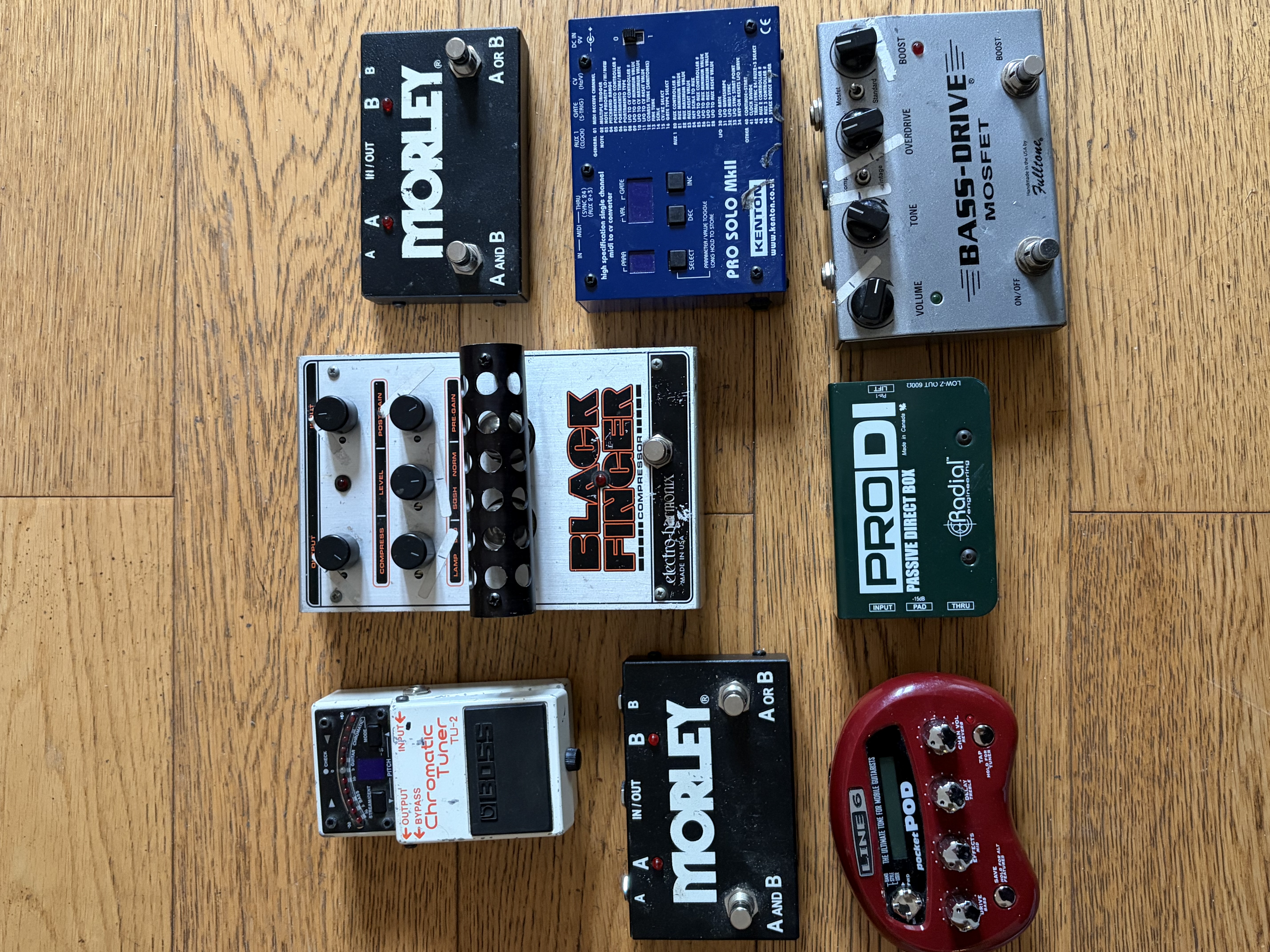 Lot pédales guitare / basse – EHX, Fulltone, Boss, Morley, Radial – à vérifier