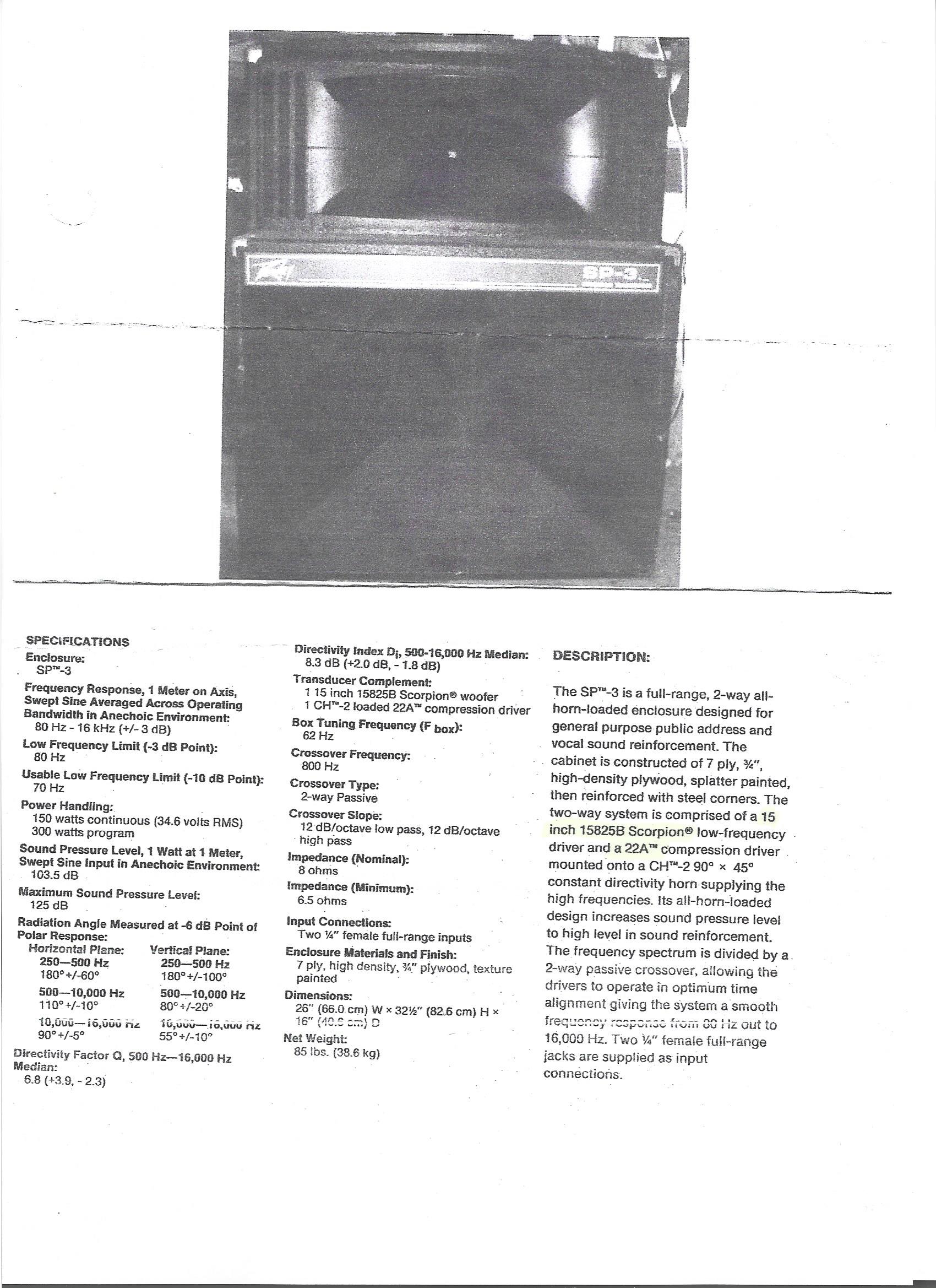 VD caisson SP3 d'origine très bon état  