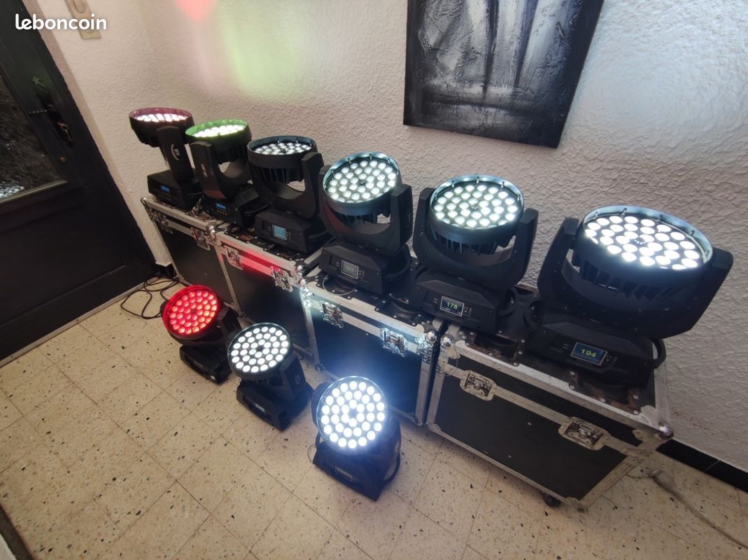 Pack 9 Lyres Wash Zoom 36x10W + 4 Flights + Gros lot de pièces