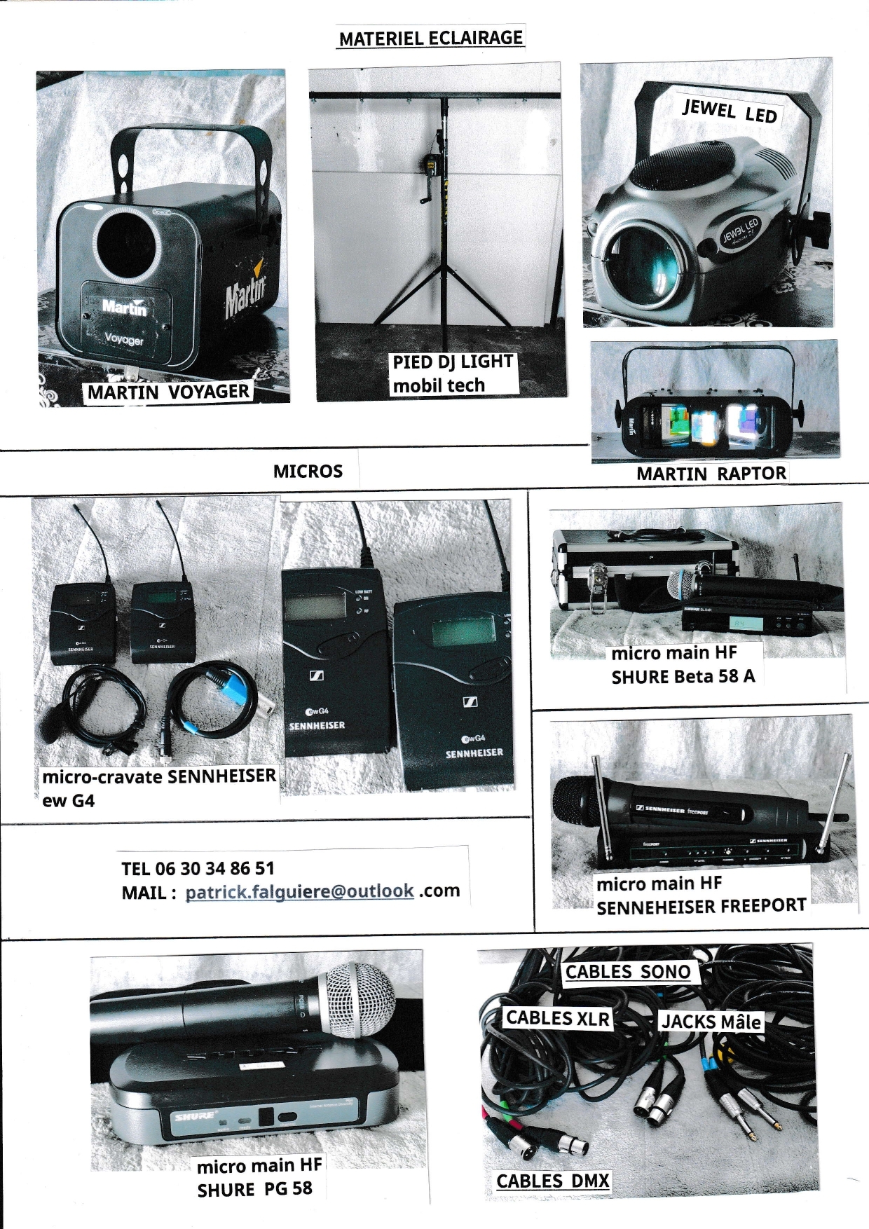 materiel eclairage et micros