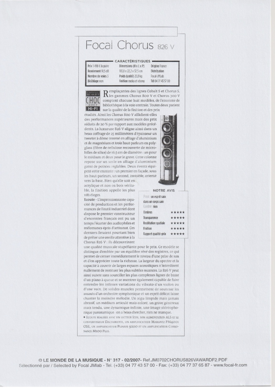 bancs d'essai  %22choc 2007 Hi-Fi Le Monde de la MUSIQUE %22 JM Lab 826V - copie (glissés)