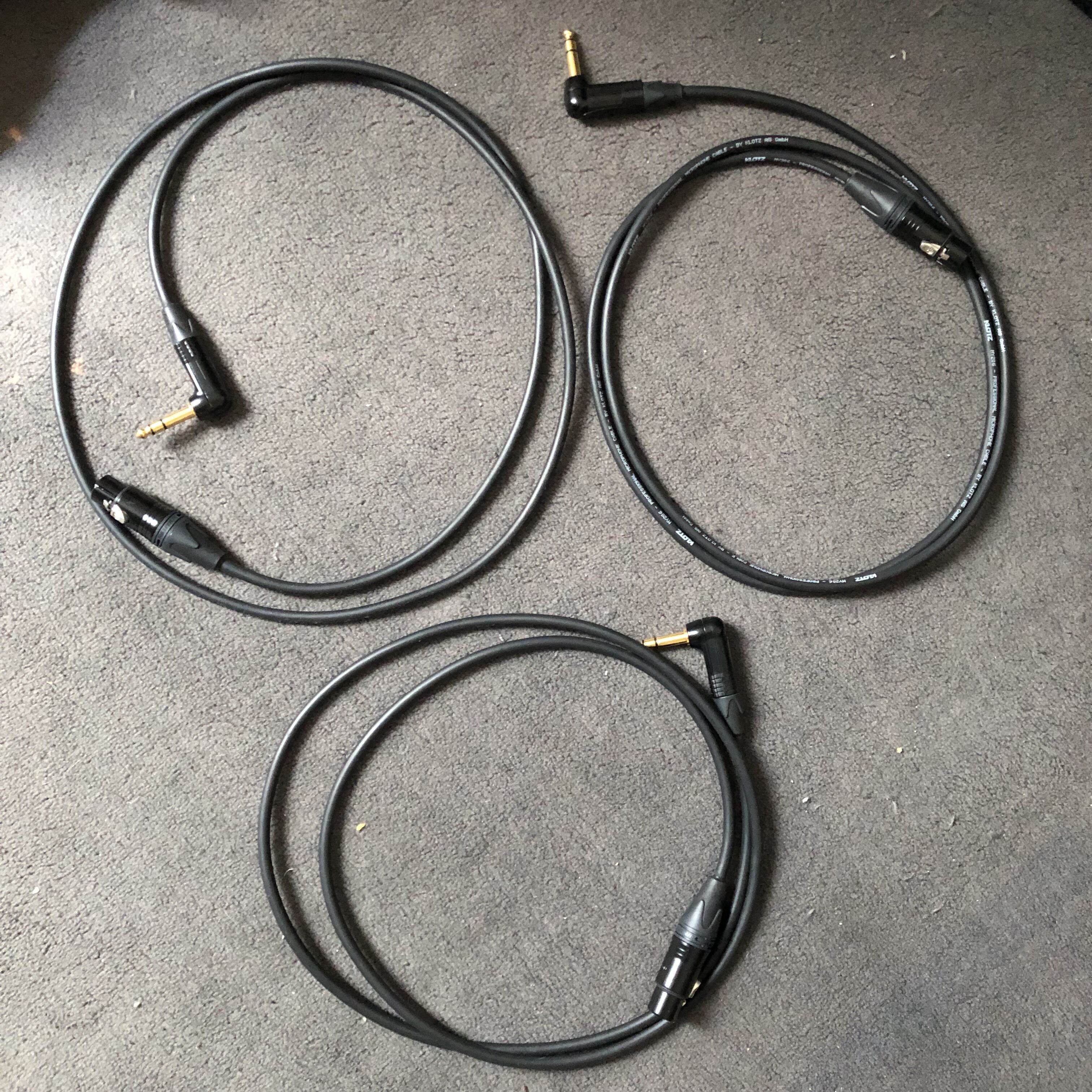 3 x Klotz & Neutrik 1.5m Pro Female XLR to 1/4" TRS Jack Made With NP3X Jack