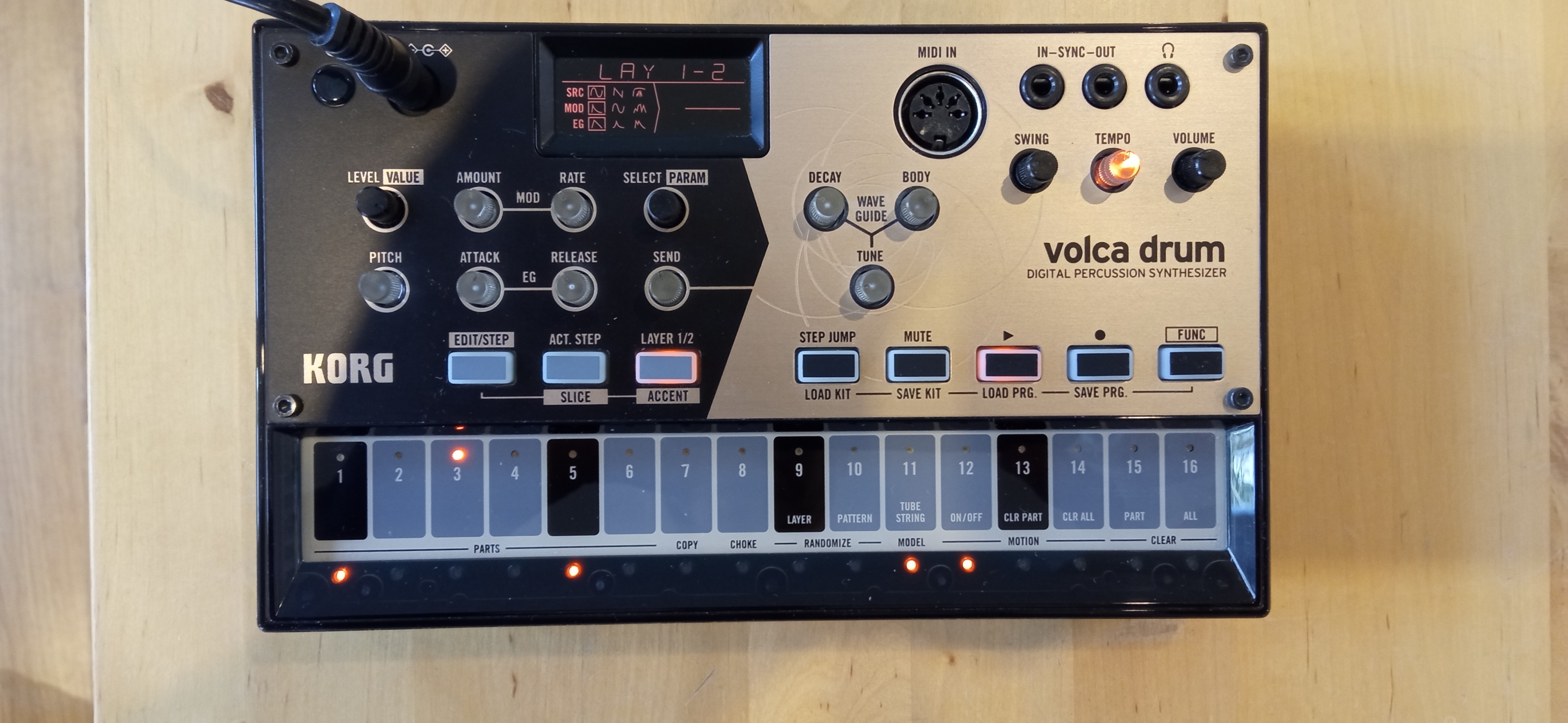 Korg Volca Drum in use lit up2