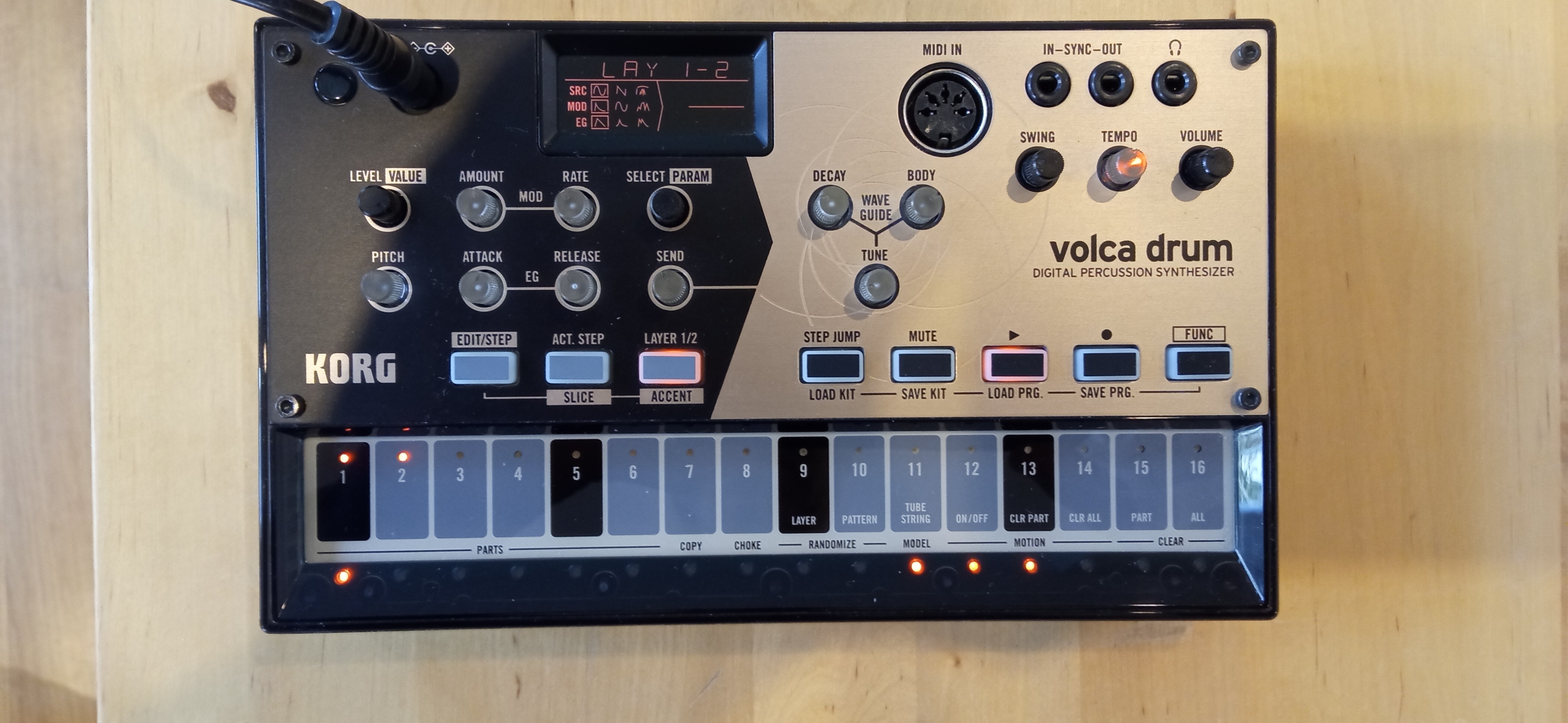 Korg Volca Drum in use lit up great