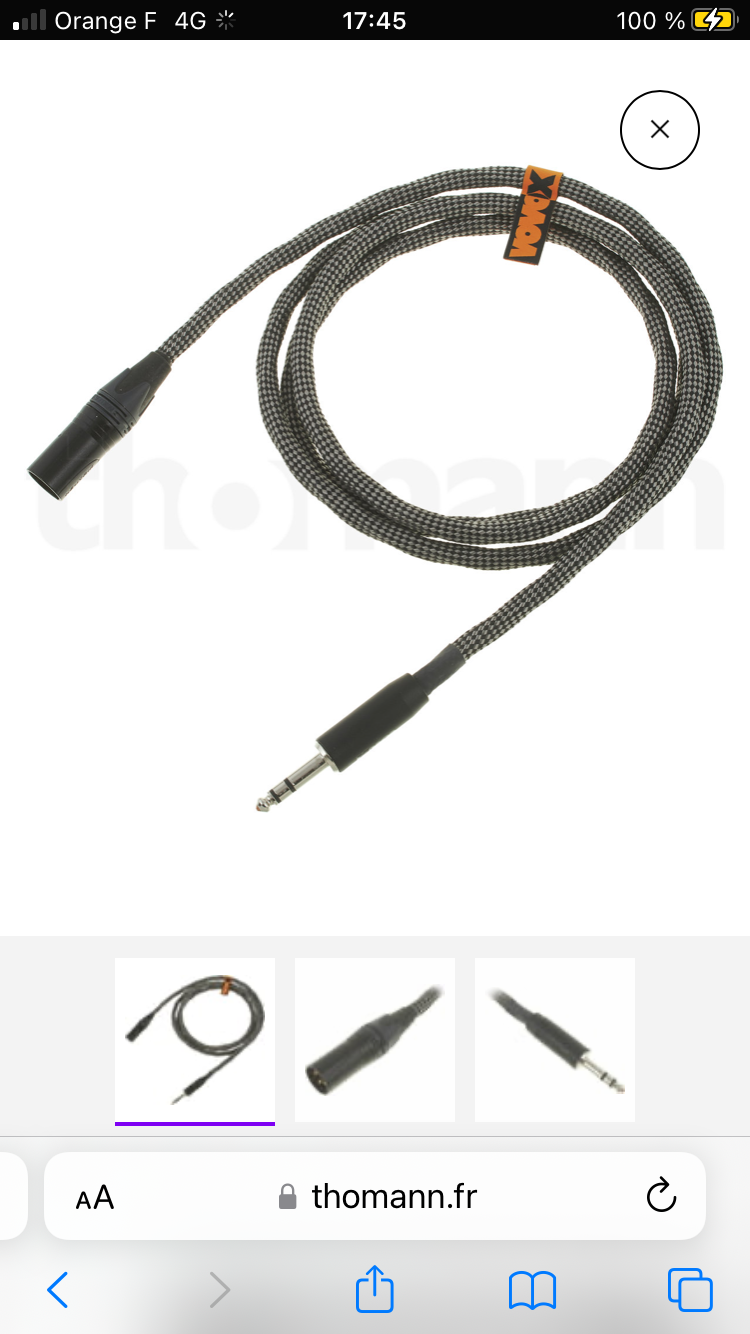2 Câbles Vovox Sonorus direct Trs-Xlr mâle 2m