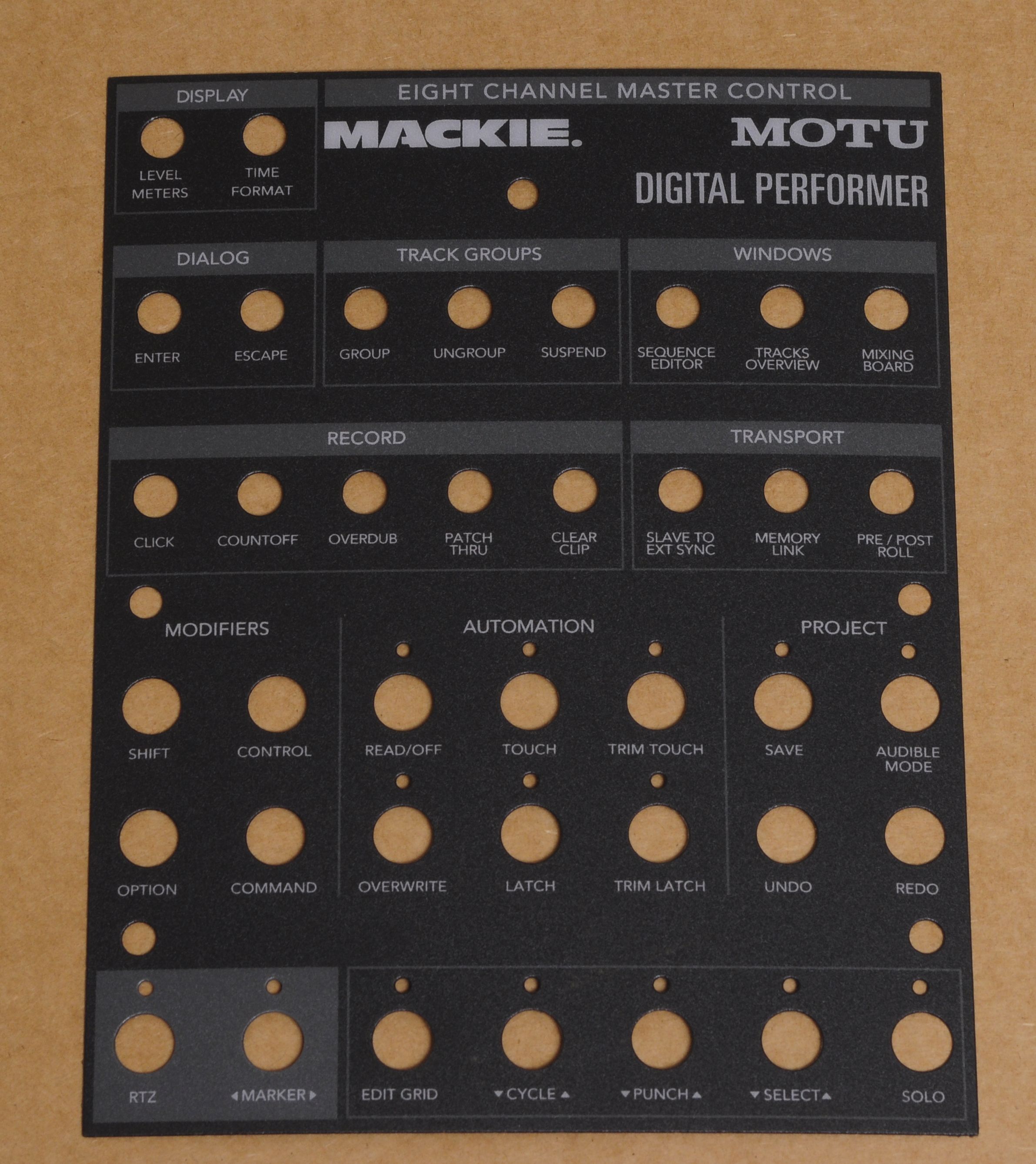 Overlay autocollant MOTU DIGITAL PERFORMER pour Mackie control universal MK1