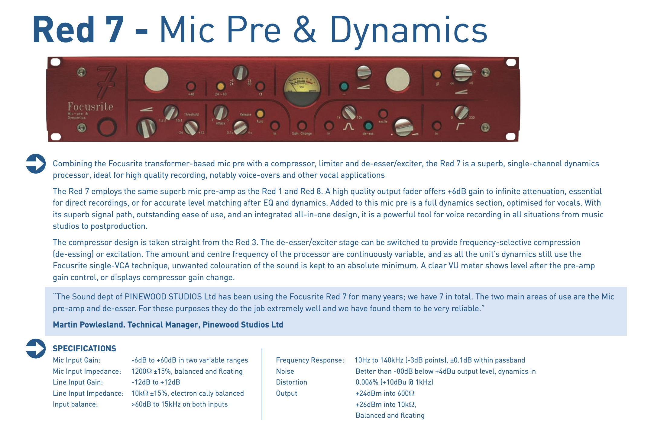 Focusrite Red 7 Mono Mic-Pre & Dynamics (45356)