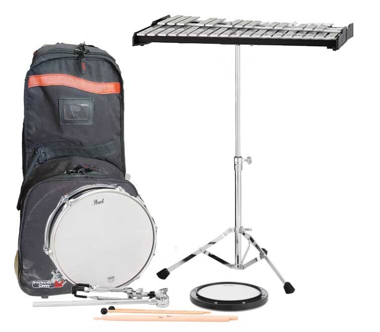 PEARL ensemble percussions educatif metallophone/glockenspiel 32 notes + caisse claire + pad  accordable + sac à roulettes