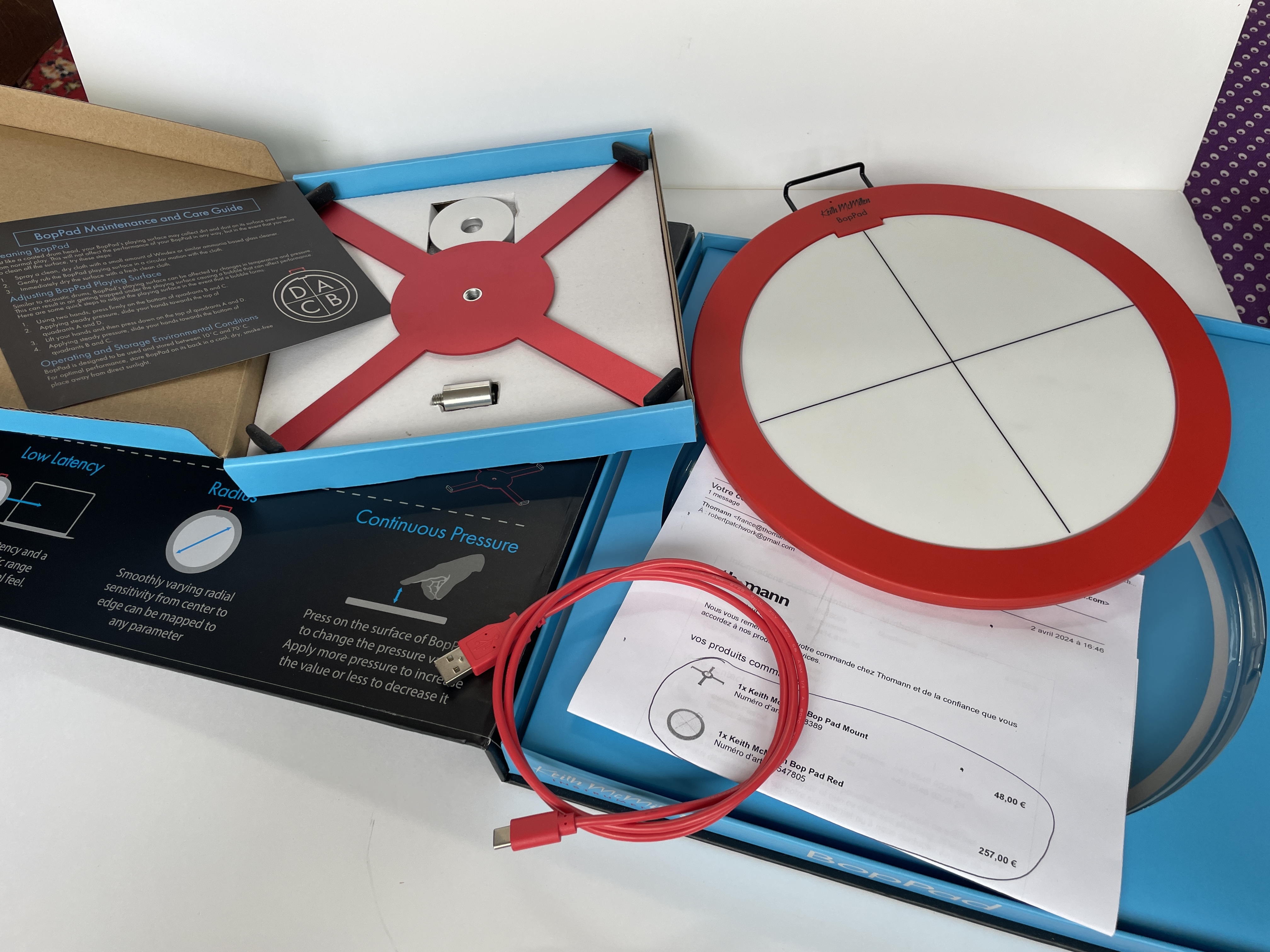 Vends Keith McMillan Boppad avec Sytème de montage sur pied de cymbale (Boppad Mount)