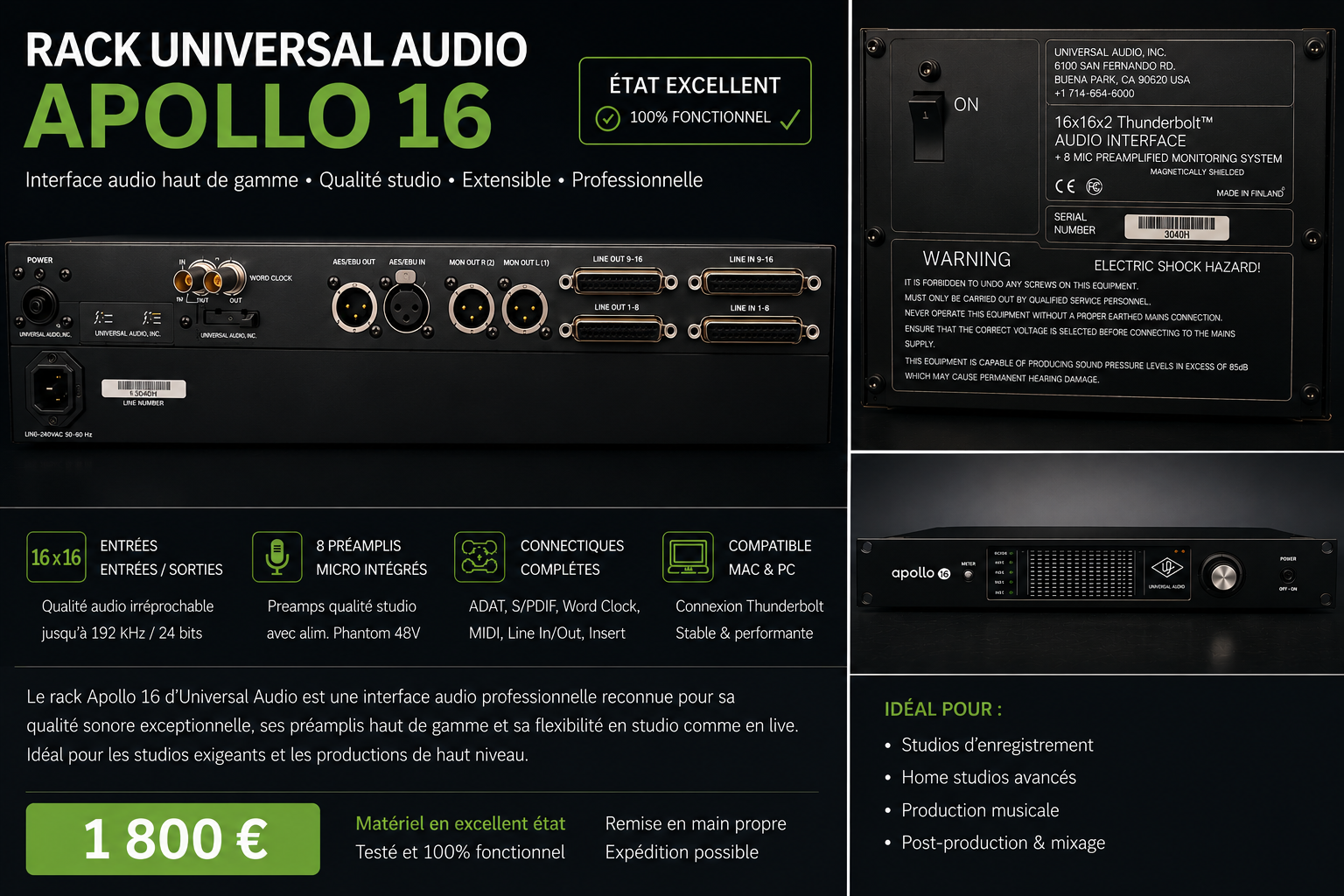Vends interfaçe audio Appolo 16 MK2